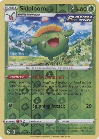 Skiploom 3/203 SWSH Evolving Skies Reverse Holo Uncommon Pokemon Card