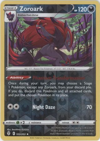 Zoroark 103/203 SWSH Evolving Skies Reverse Holo Rare Pokemon Card