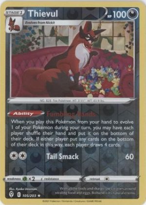 Thievul 105/203 SWSH Evolving Skies Reverse Holo Rare Pokemon Card