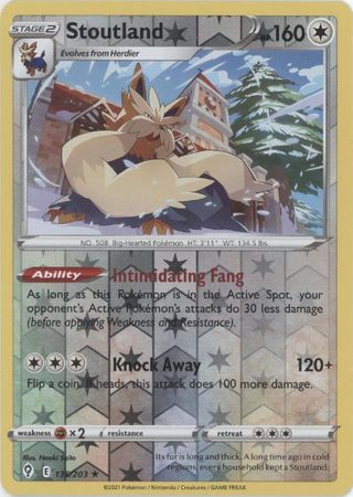 Stoutland 135/203 SWSH Evolving Skies Reverse Holo Rare Pokemon Card