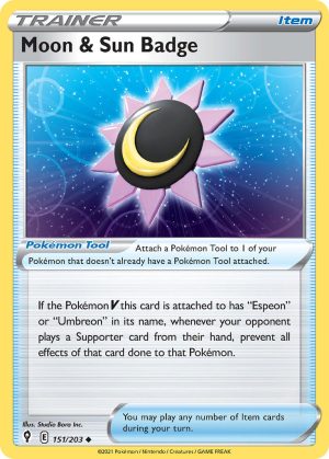 Moon & Sun Badge 151/203 SWSH Evolving Skies Uncommon Trainer Pokemon Card