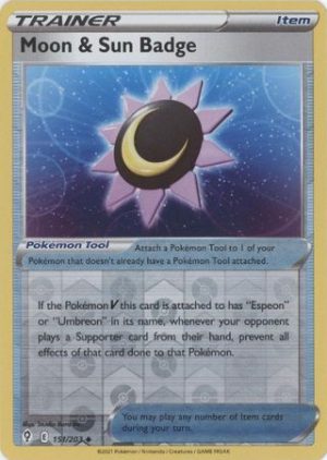 Moon & Sun Badge 151/203 SWSH Evolving Skies Reverse Holo Uncommon Trainer Pokemon Card