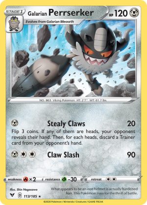 Galarian Perrserker 113/185 Vivid Voltage Rare Pokemon Card