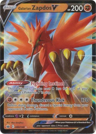 Galarian Zapdos V 80/198 SWSH Chilling Reign Ultra Rare Pokemon Card