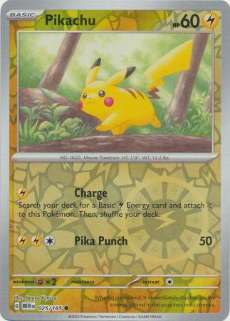 Pikachu 025/165 Scarlet and Violet 151 Reverse Holo Common Pokemon Card