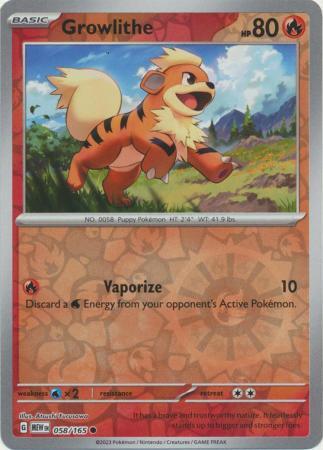 Growlithe 058/165 Scarlet and Violet 151 Reverse Holo Common Pokemon Card