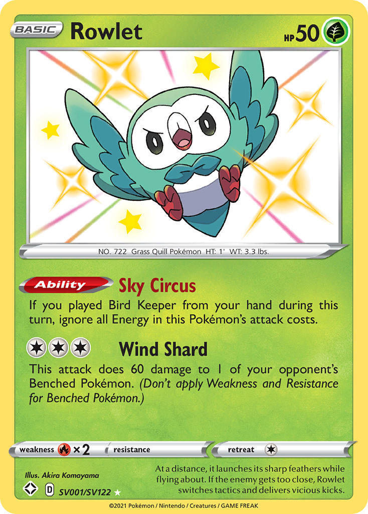 Rowlet SV001/SV122 SWSH Shining Fates Holo Shiny Rare Pokemon Card