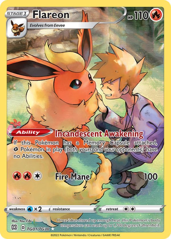 Flareon TG01/30 SWSH Brilliant Stars Trainer Gallery Holo Ultra Rare Pokemon Card