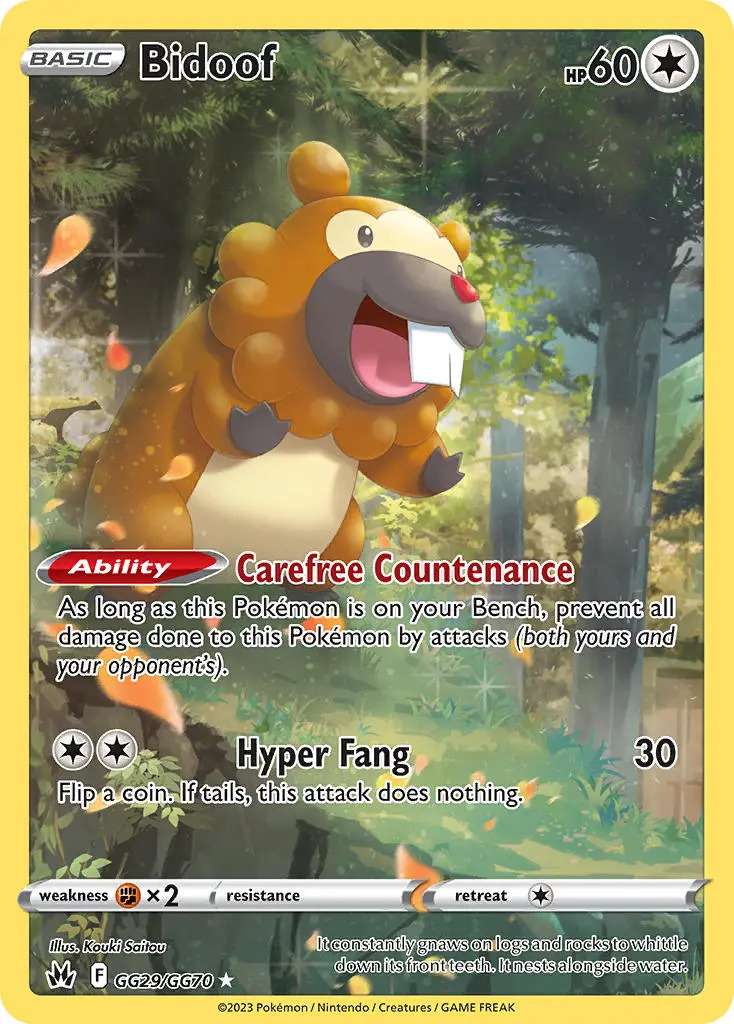 Bidoof GG29/GG70 Holo Crown Zenith Galarian Gallery Rare Pokemon Card