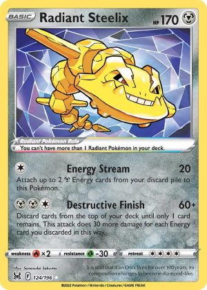 Radiant Steelix 124/196 SWSH Lost Origin Holo Rare Pokemon Card