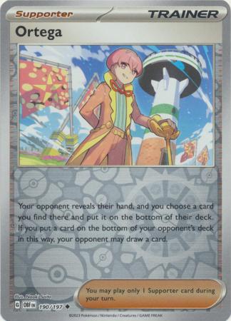 Ortega 190/197 Scarlet and Violet Obsidian Flames Reverse Holo Trainer Uncommon Pokemon Card
