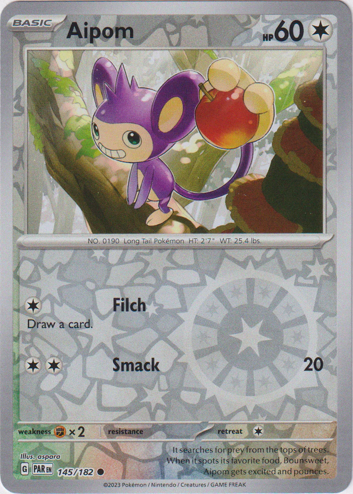 Aipom 145/182 Scarlet and Violet Paradox Rift Reverse Holo Common Pokemon Card