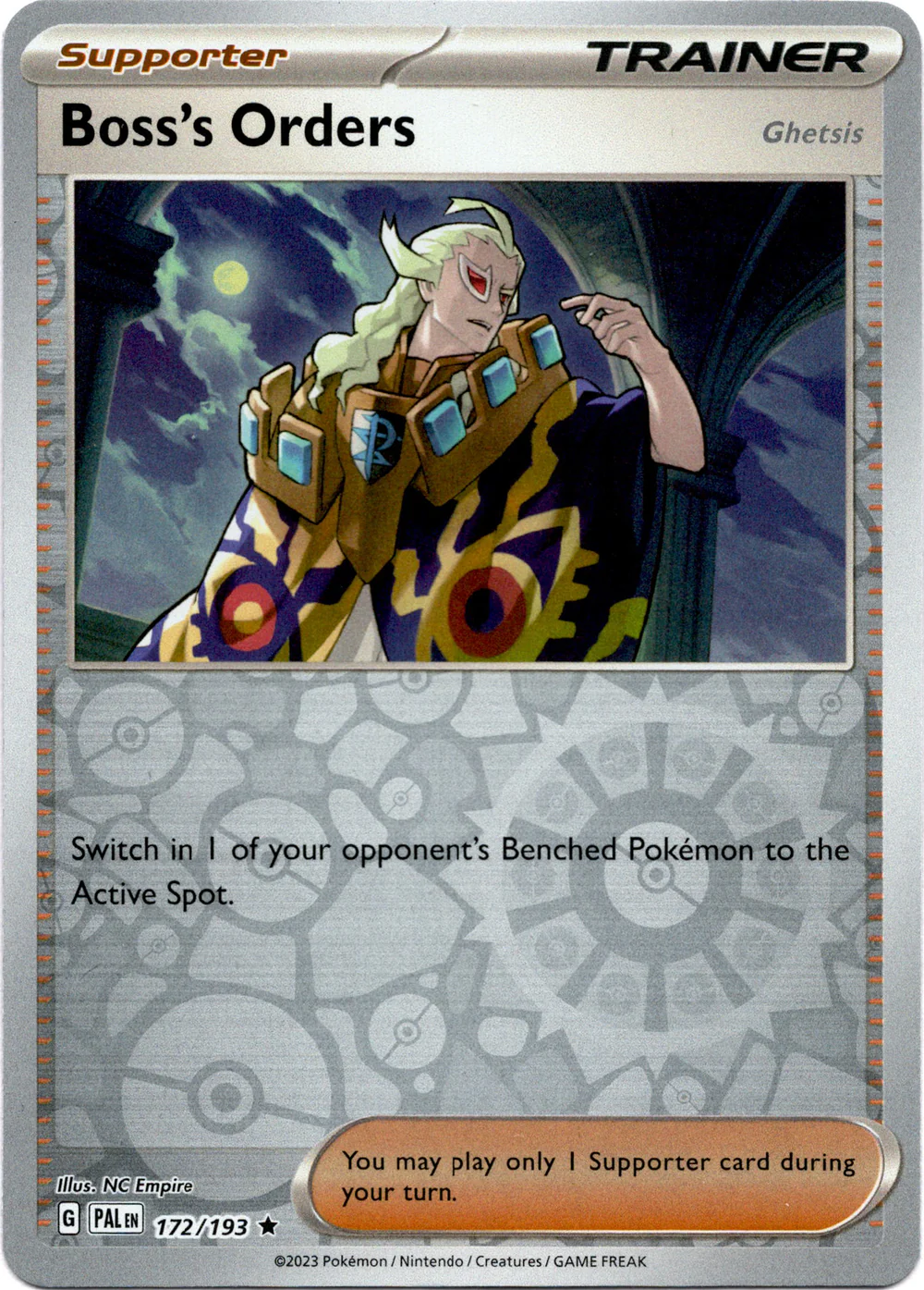 Boss's Orders 172/193 Scarlet and Violet Paldea Evolved Reverse Holo Rare Pokemon Card