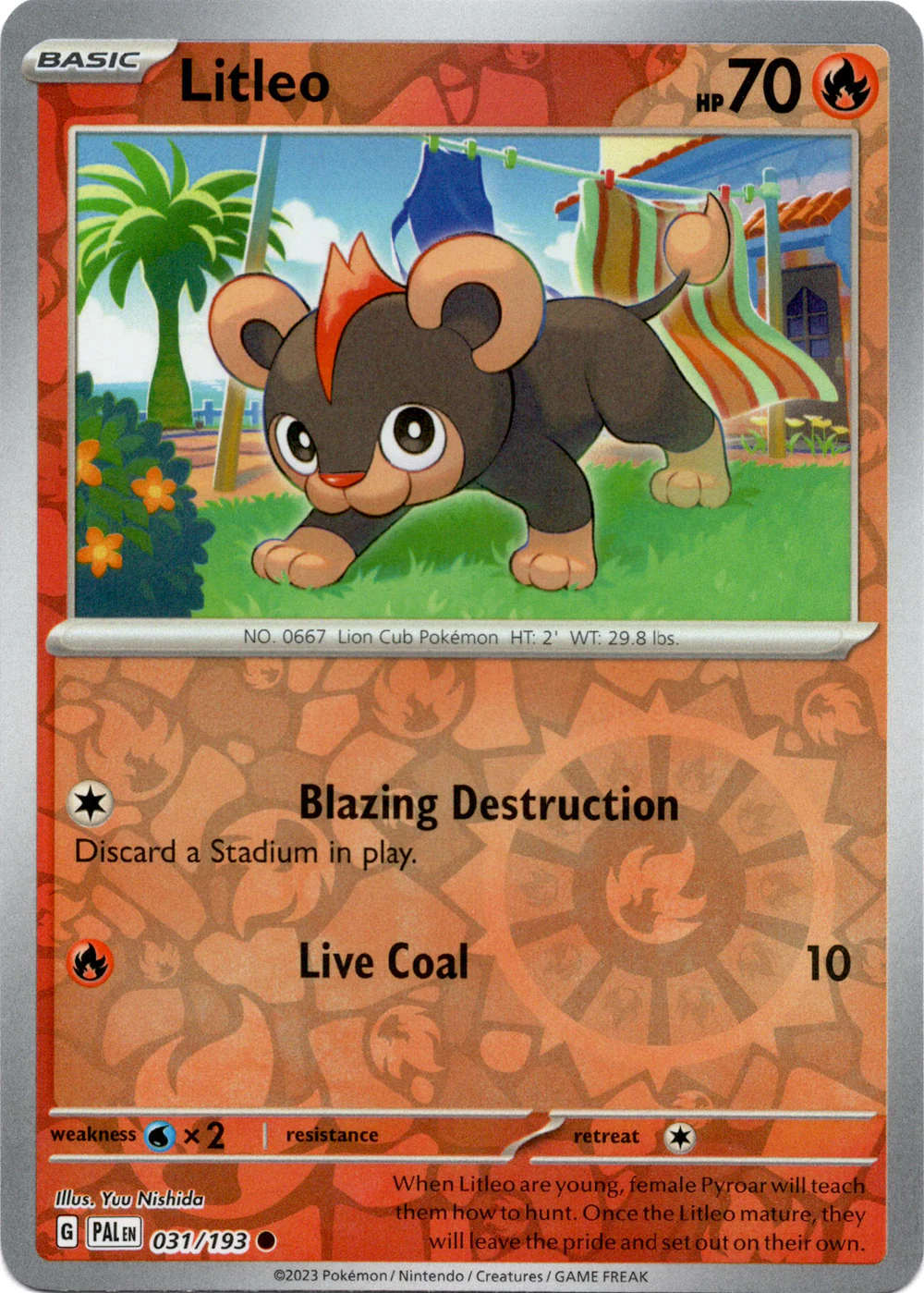 Litleo 031/193 Scarlet and Violet Paldea Evolved Reverse Holo Common Pokemon Card