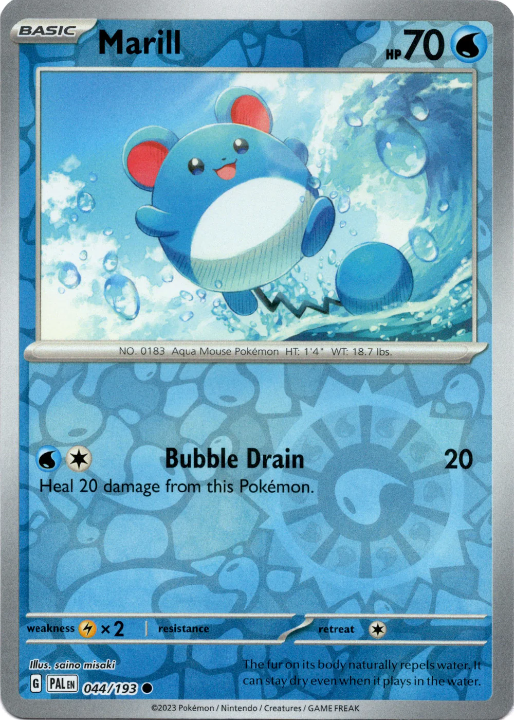 Marill 044/193 Scarlet and Violet Paldea Evolved Reverse Holo Common Pokemon Card