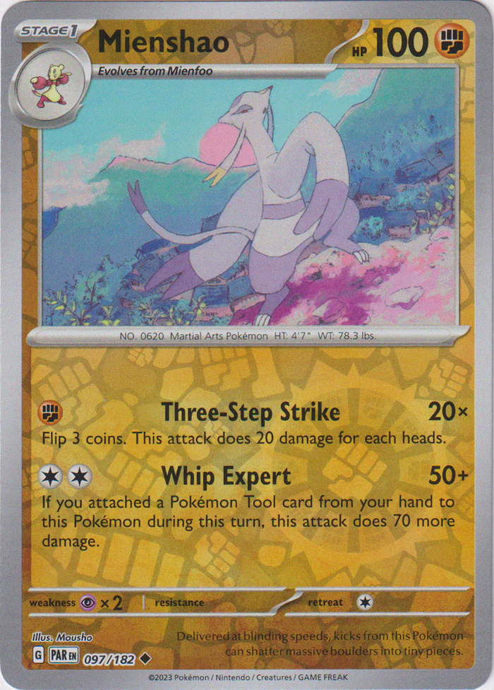 Mienshao 097/182 Scarlet and Violet Paradox Rift Reverse Holo Uncommon Pokemon Card