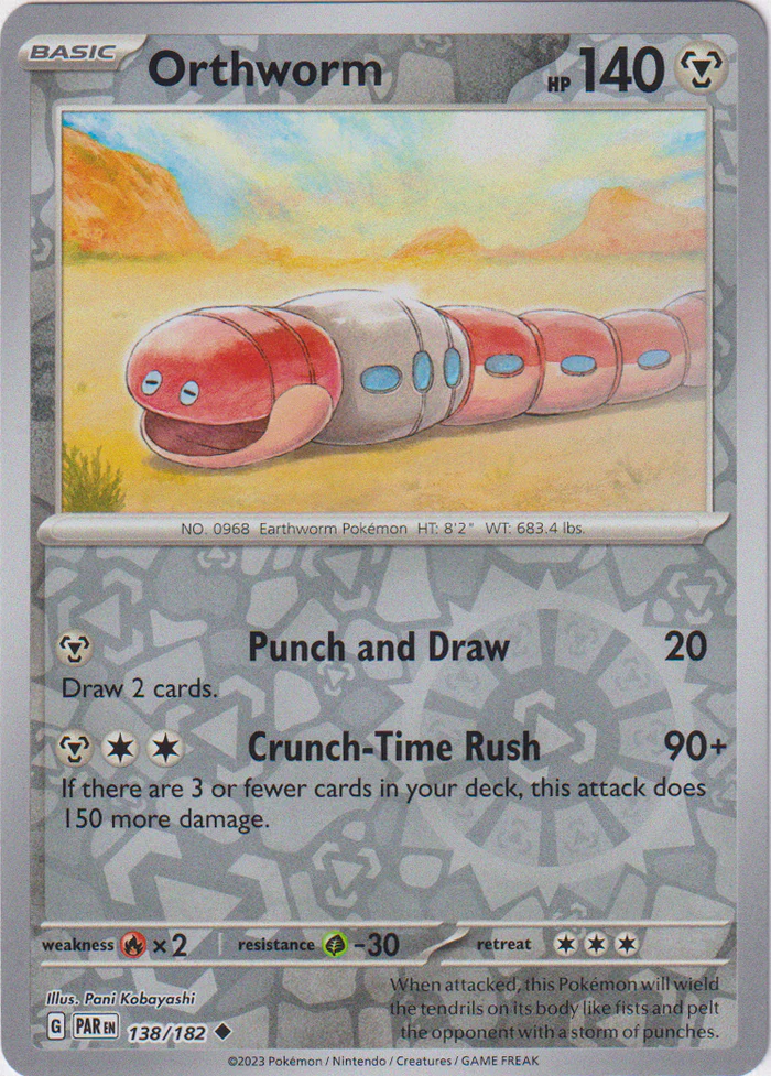 Orthworm 138/182 Scarlet and Violet Paradox Rift Reverse Holo Uncommon Pokemon Card