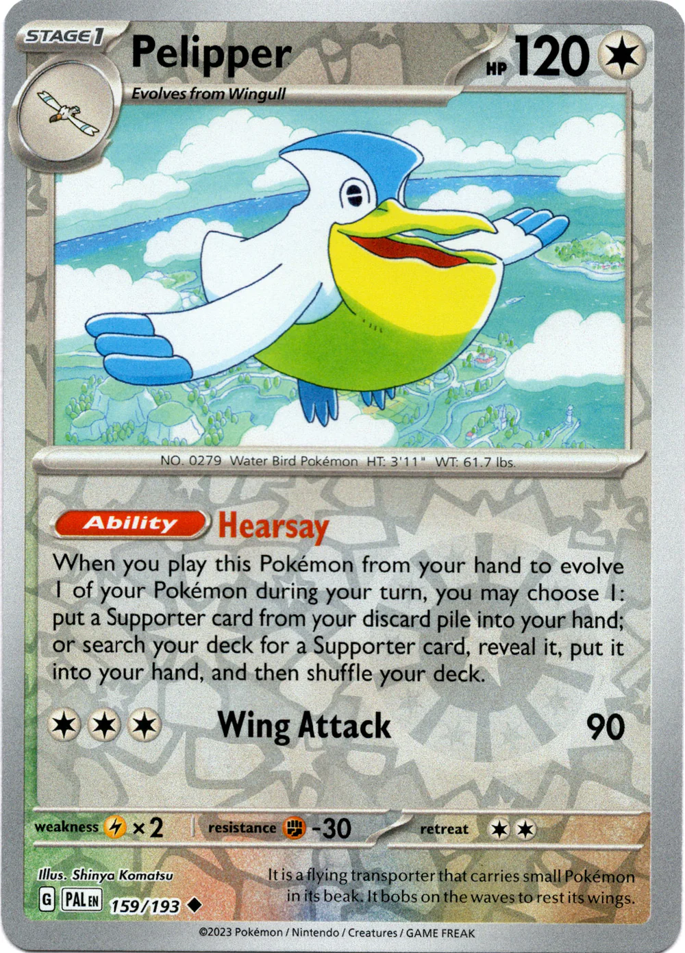 Pelipper 159/193 Scarlet and Violet Paldea Evolved Reverse Holo Uncommon Pokemon Card
