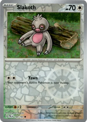 Slakoth 160/193 Scarlet and Violet Paldea Evolved Reverse Holo Common Pokemon Card