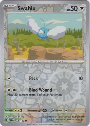 Swablu 152/182 Scarlet and Violet Paradox Rift Reverse Holo Common Pokemon Card