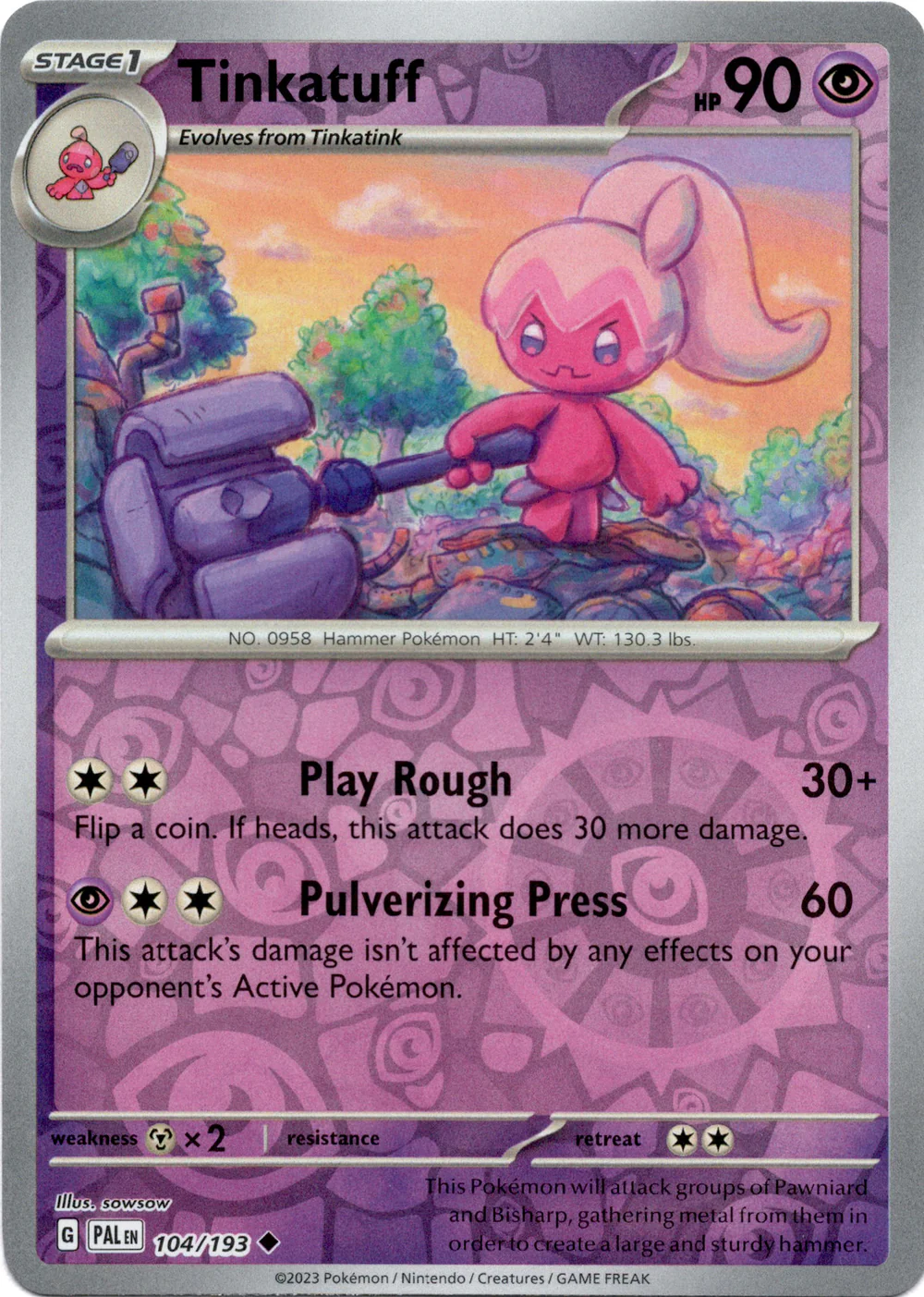 Tinkatuff 104/193 Scarlet and Violet Paldea Evolved Reverse Holo Uncommon Pokemon Card