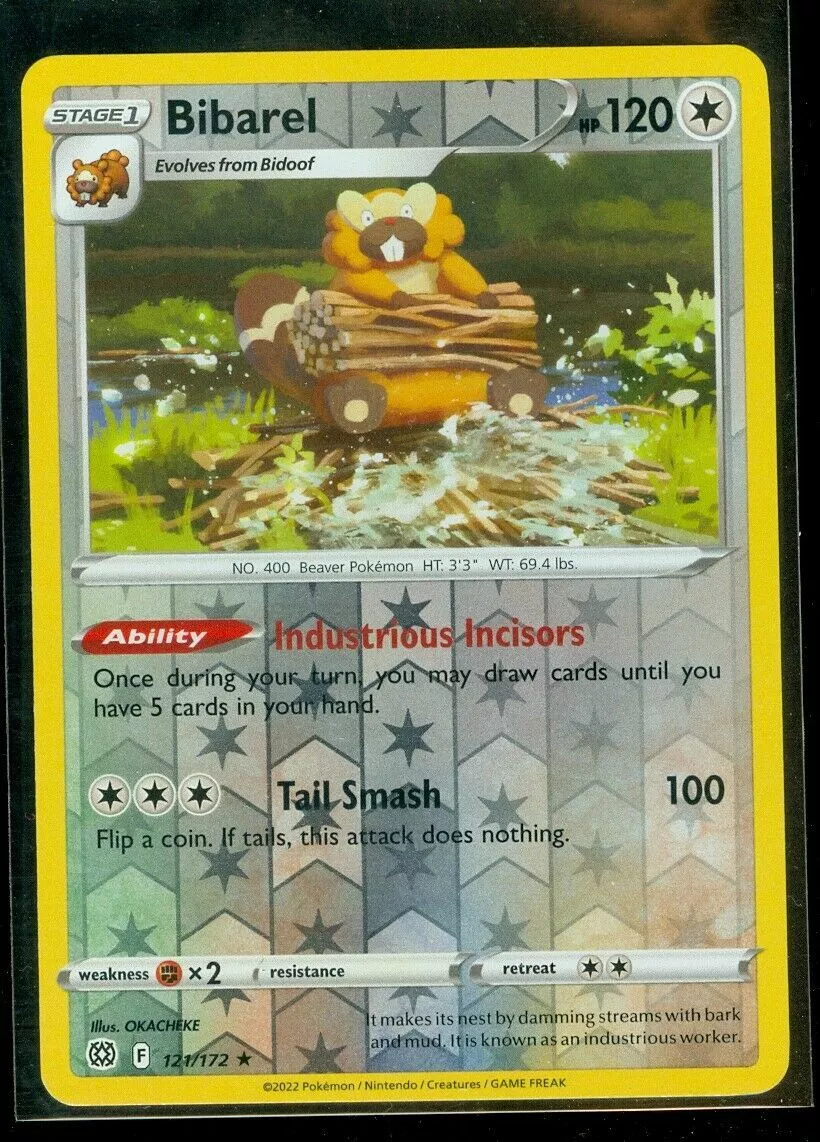 Bibarel 121/172 SWSH Brilliant Stars Reverse Holo Rare Pokemon Card