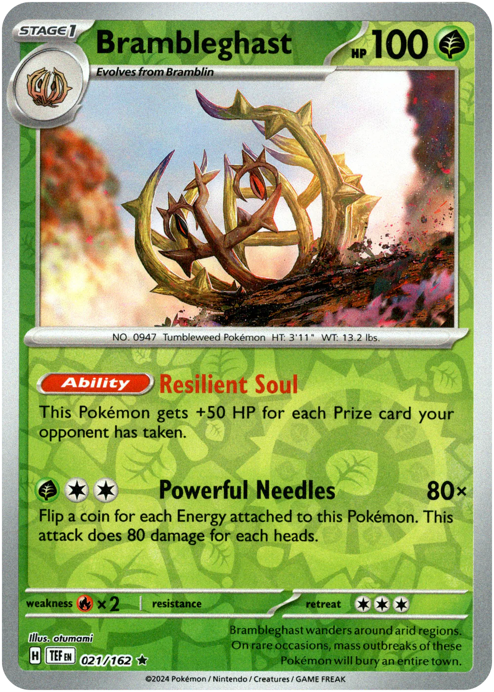 Brambleghast 021/162 Scarlet and Violet Temporal Forces Reverse Holo Rare Pokemon Card