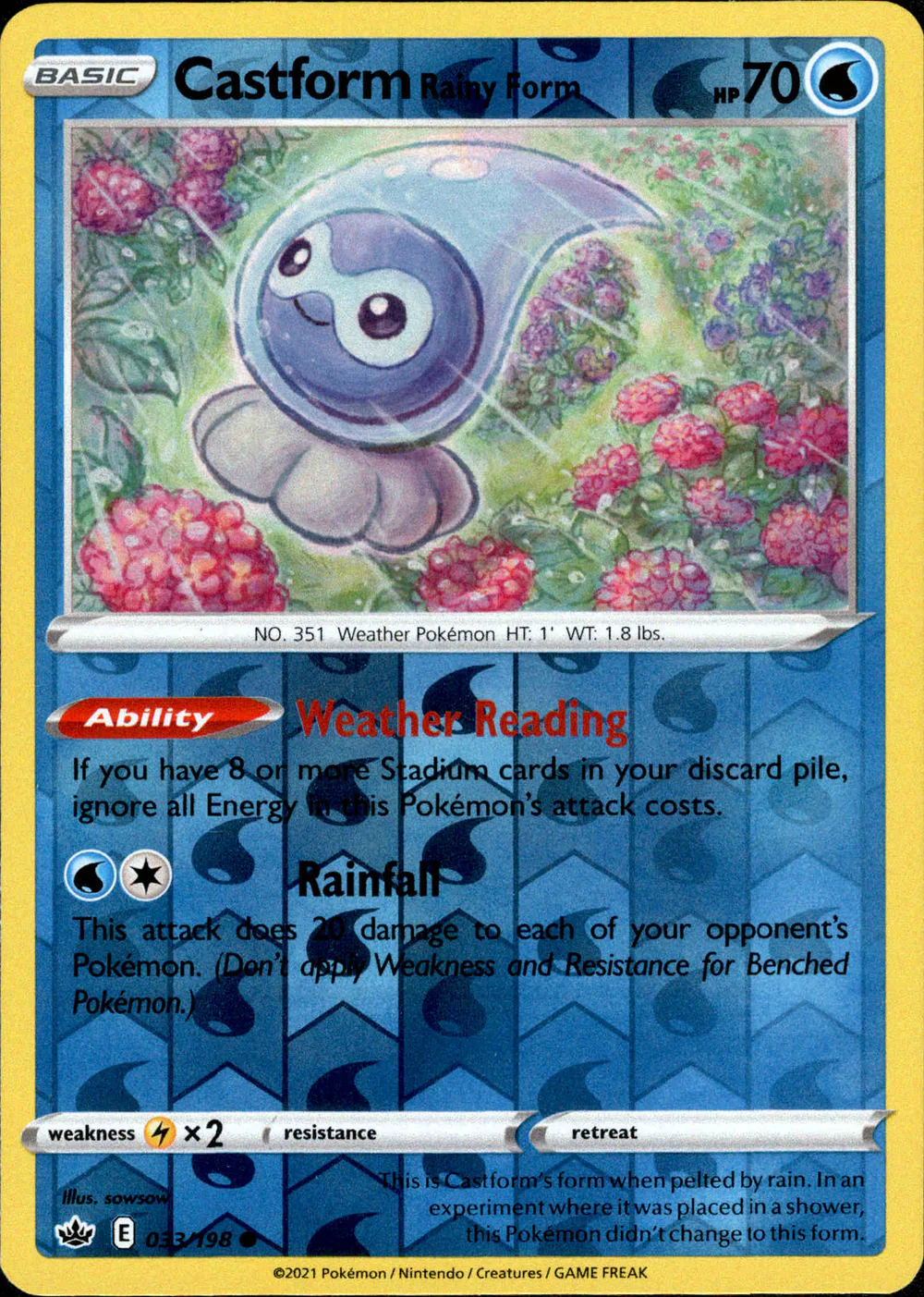 Castform Rainy Form 033/198 SWSH Chilling Reign Reverse Holo Common Pokemon Card