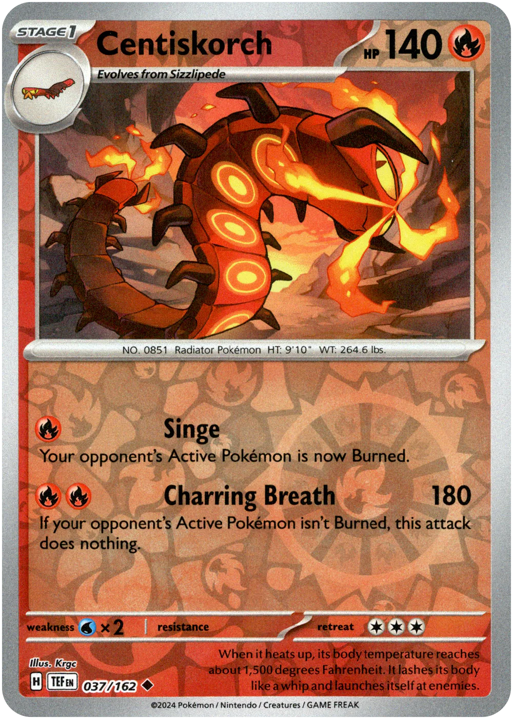 Centiskorch 037/162 Scarlet and Violet Temporal Forces Reverse Holo Uncommon Pokemon Card