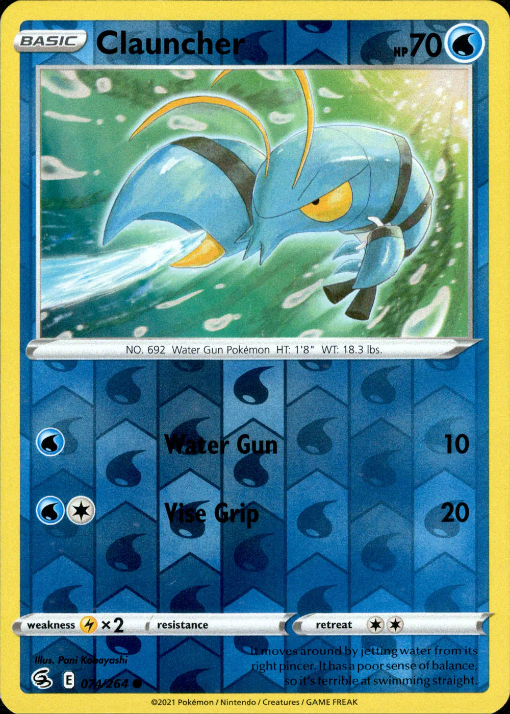 Clauncher 074/264 SWSH Fusion Strike Reverse Holo Common Pokemon Card
