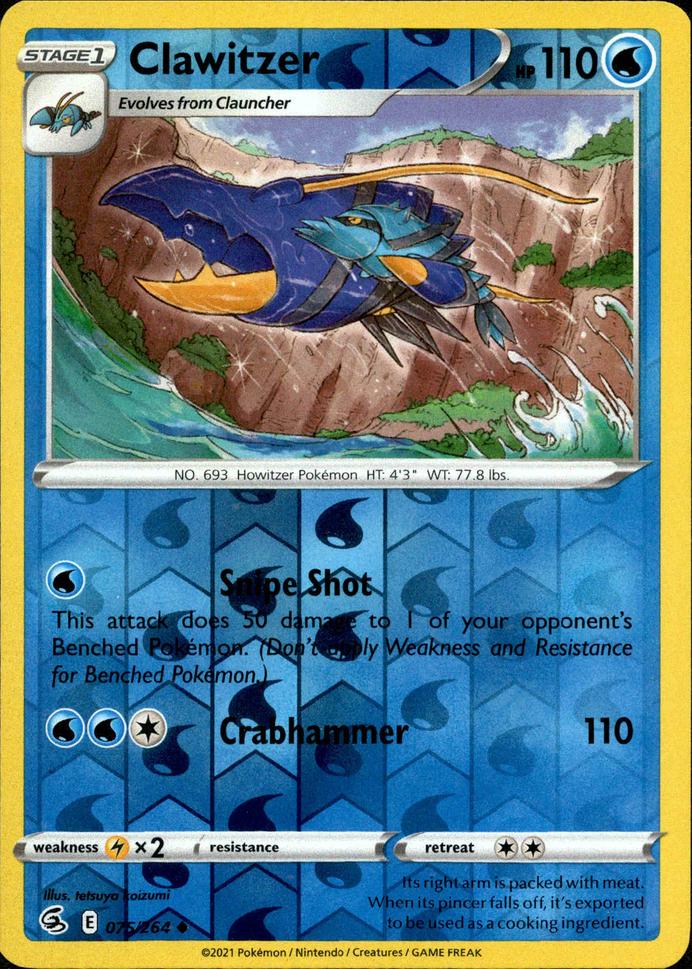 Clawitzer 075/264 SWSH Fusion Strike Reverse Holo Uncommon Pokemon Card