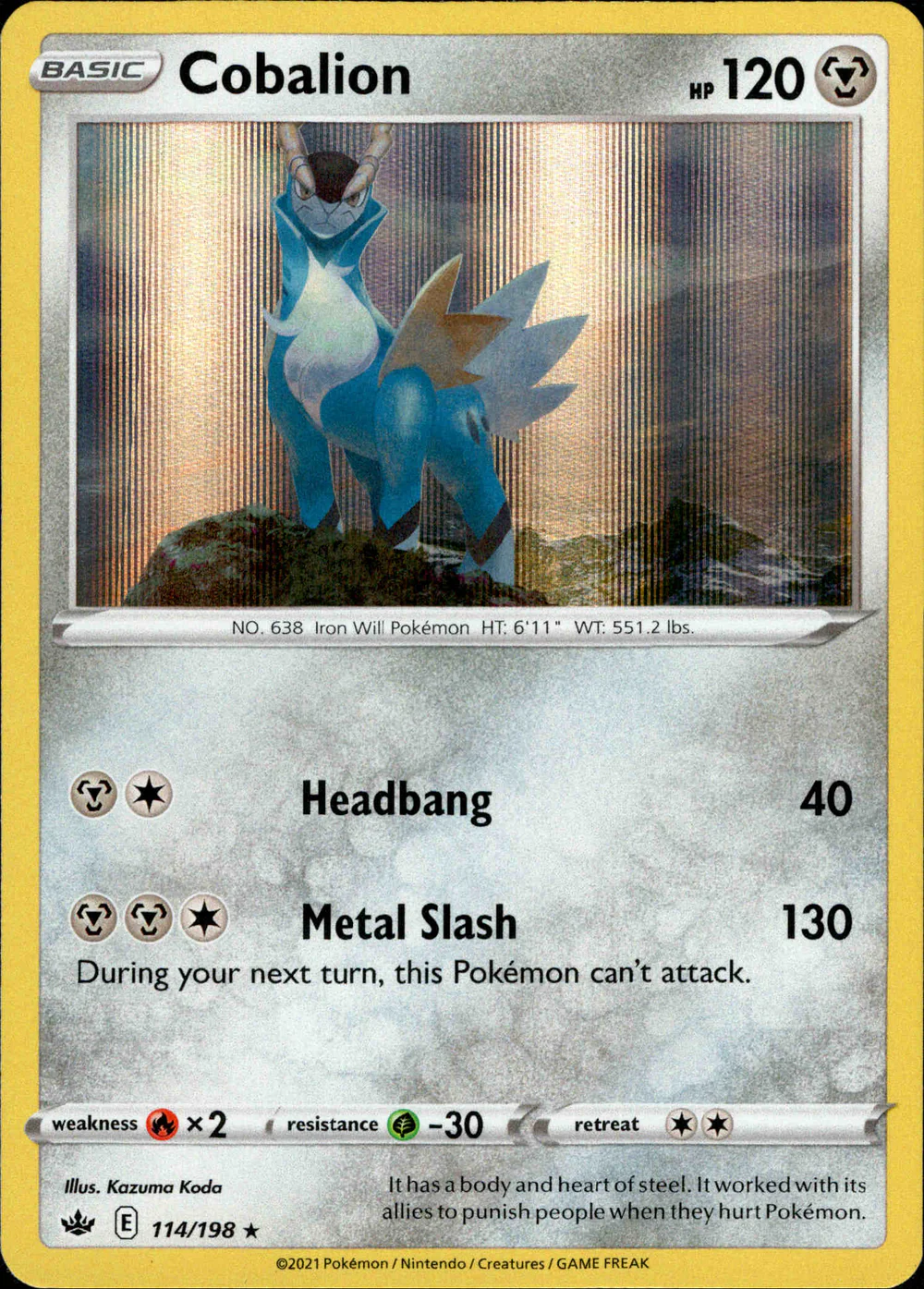 Cobalion 114/198 SWSH Chilling Reign Holo Rare Pokemon Card