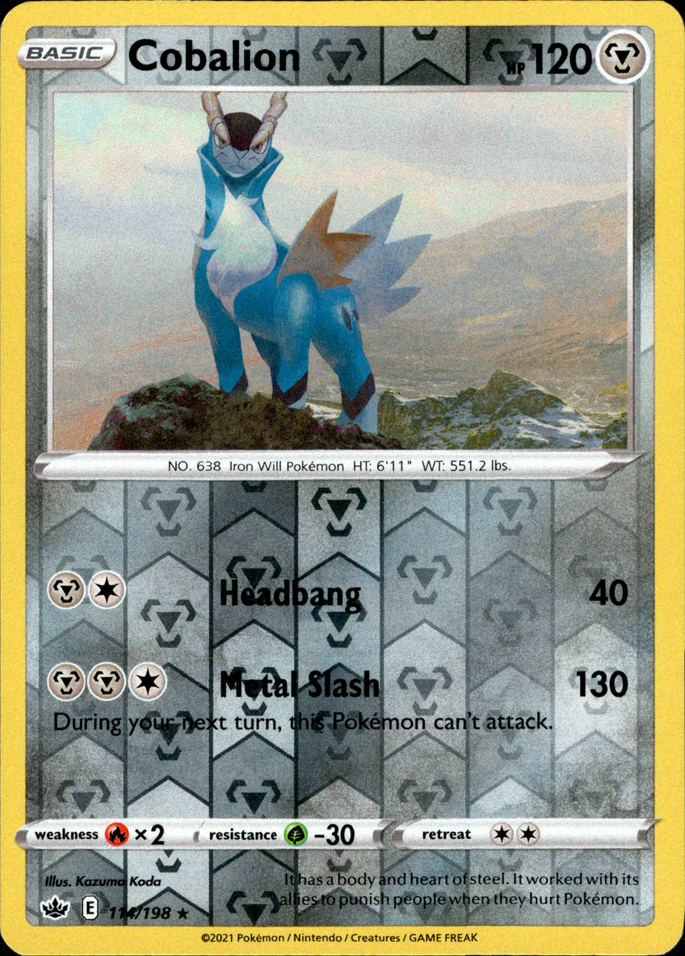 Cobalion 114/198 SWSH Chilling Reign Reverse Holo Rare Pokemon Card