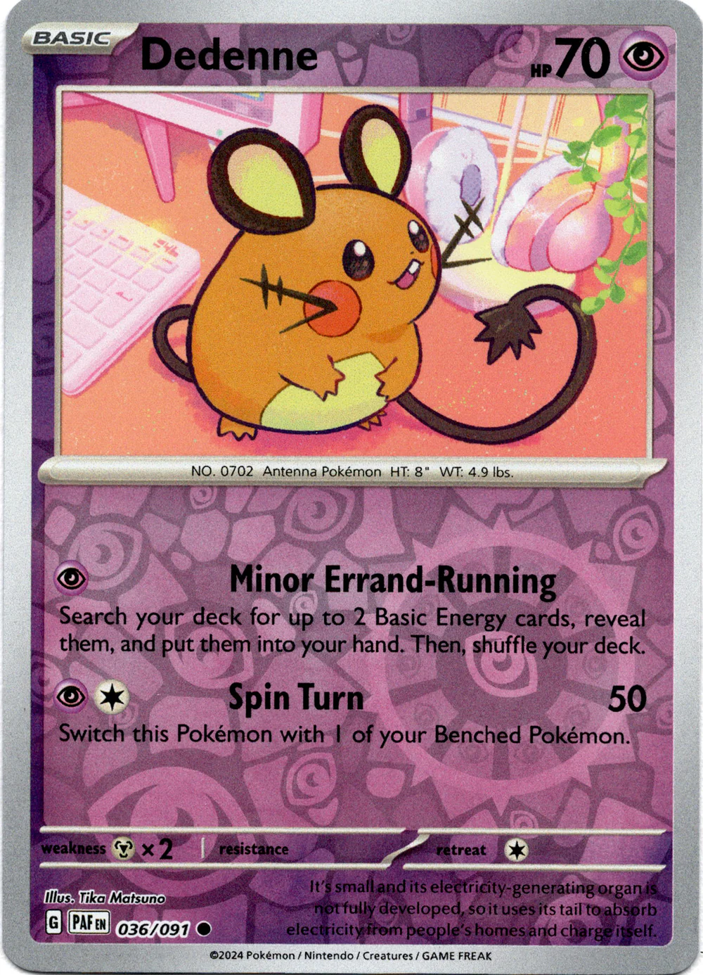 Dedenne 036/091 Scarlet and Violet Paldean Fates Reverse Holo Common Pokemon Card
