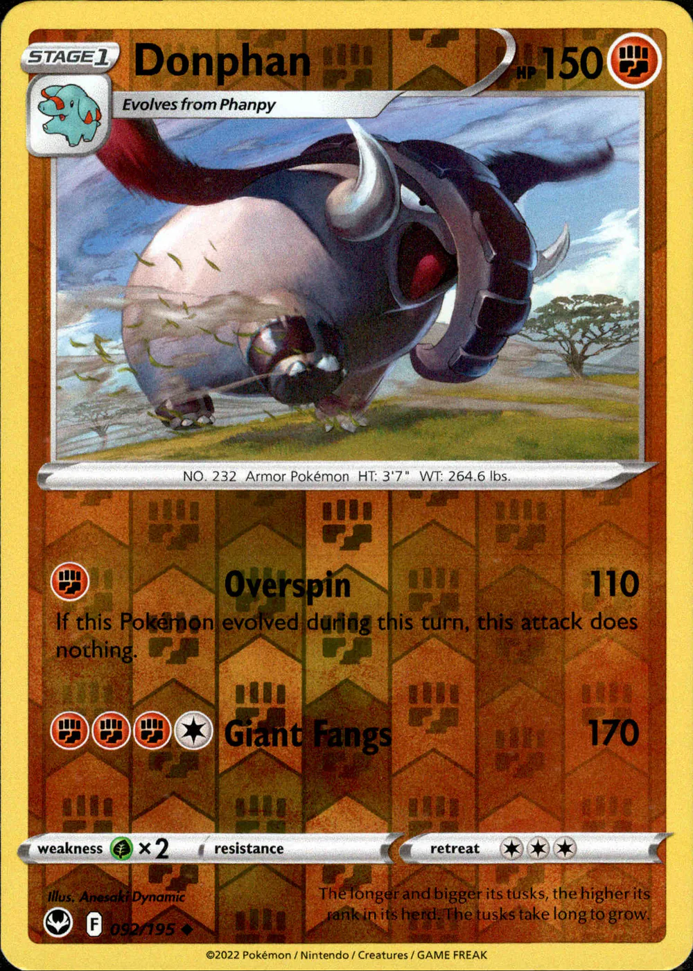 Donphan 092/195 SWSH Silver Tempest Reverse Holo Uncommon Pokemon Card |  Gogi Collectables