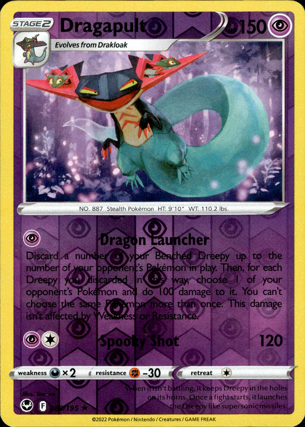 Dragapult 089/195 SWSH Silver Tempest Reverse Holo Rare Pokemon Card