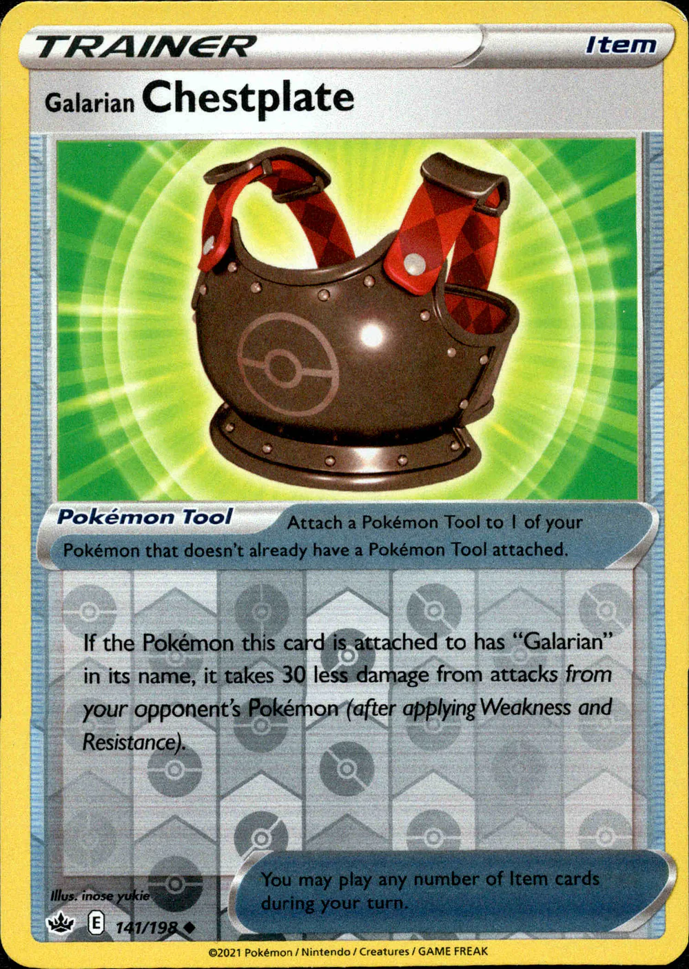 Galarian Chestplate 141/198 SWSH Chilling Reign Reverse Holo Uncommon Pokemon Card