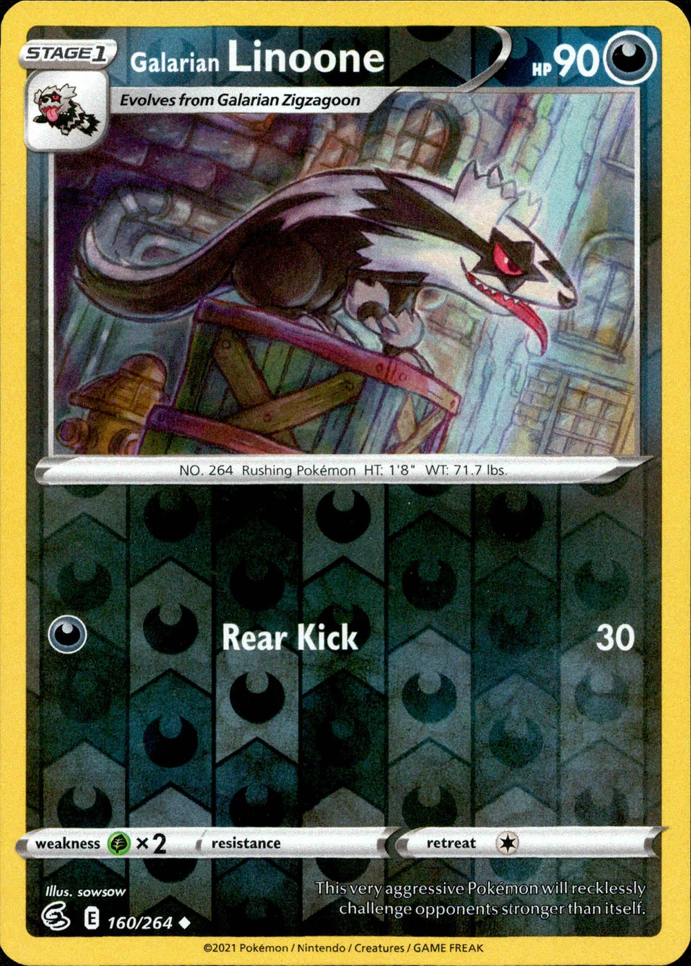 Galarian Linoone 160/264 SWSH Fusion Strike Reverse Holo Uncommon Pokemon Card