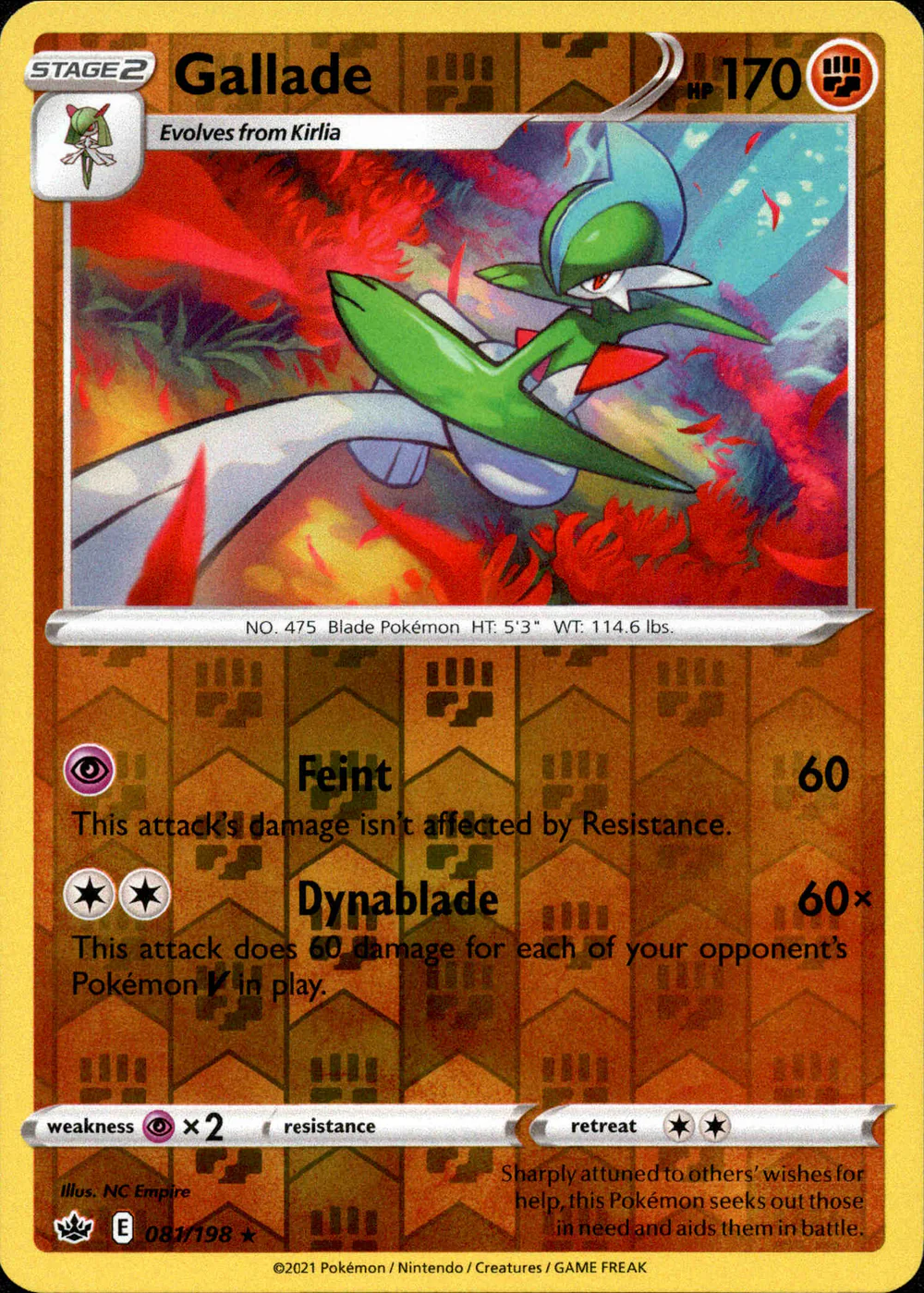 Gallade 081/198 SWSH Chilling Reign Reverse Holo Rare Pokemon Card