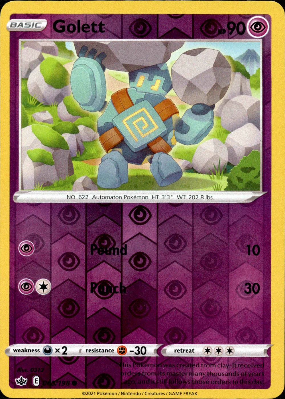 Golett 065/198 SWSH Chilling Reign Reverse Holo Common Pokemon Card | Gogi  Collectables