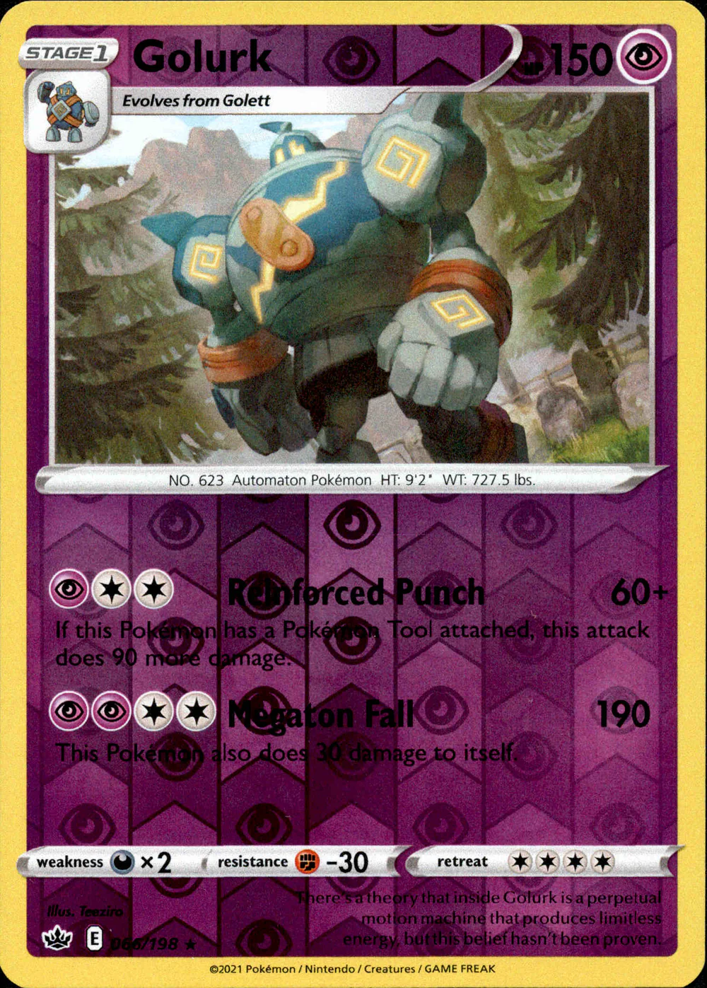 Golurk 066/198 SWSH Chilling Reign Reverse Holo Rare Pokemon Card
