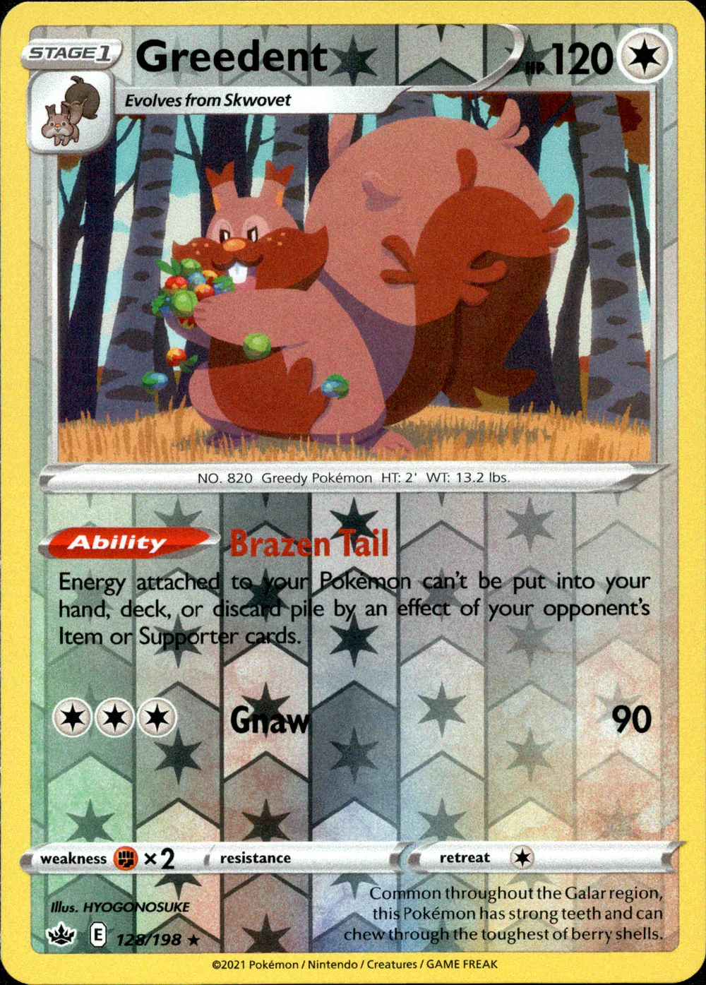 Greedent 128/198 SWSH Chilling Reign Reverse Holo Rare Pokemon Card