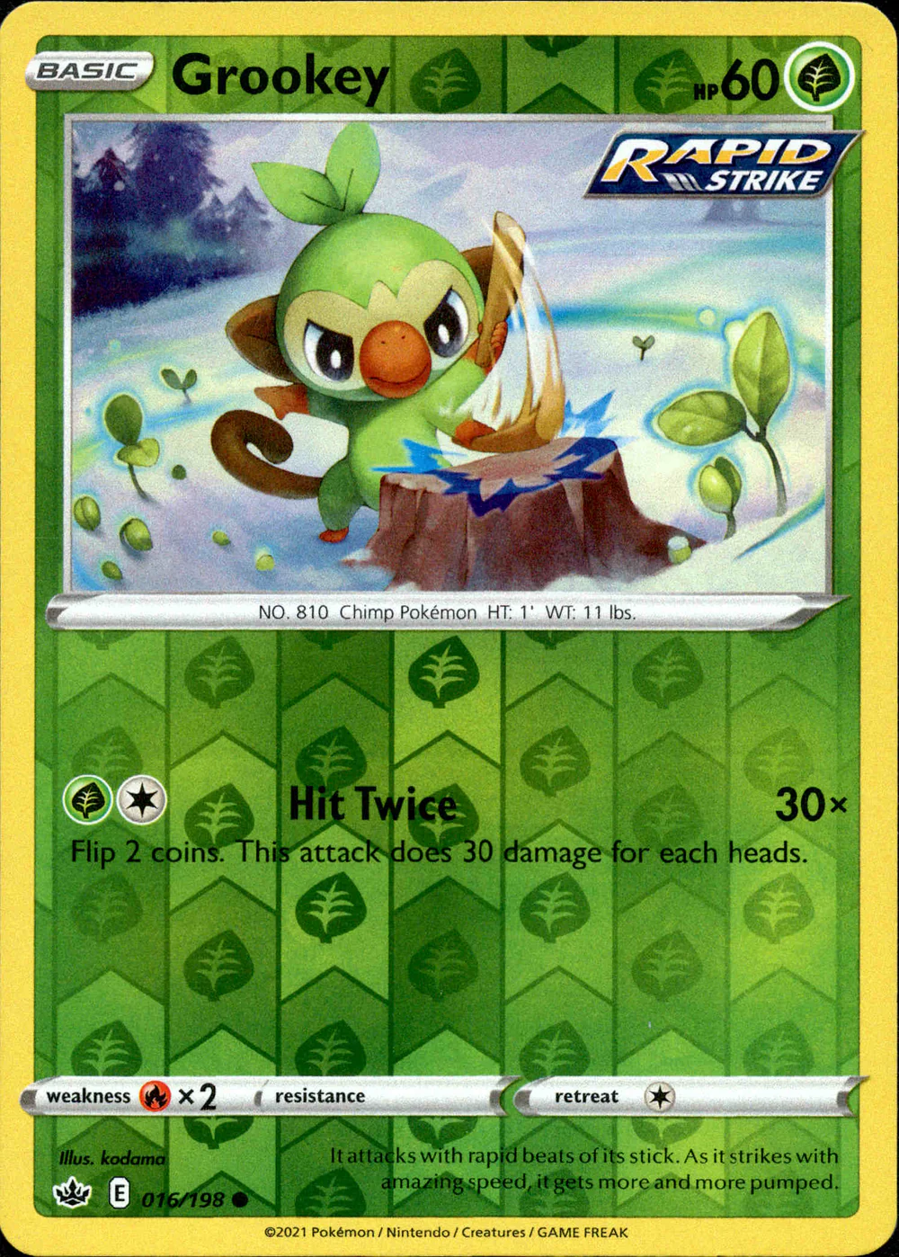Grookey 016/198 SWSH Chilling Reign Reverse Holo Common Pokemon Card