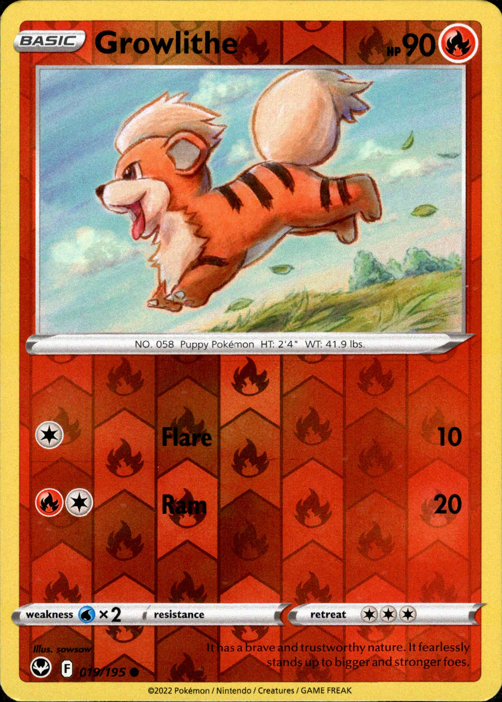 Growlithe 019/195 SWSH Silver Tempest Reverse Holo Common Pokemon Card