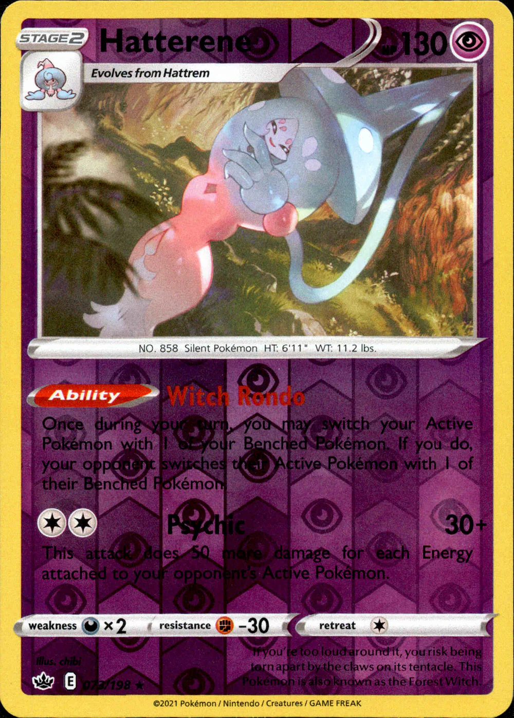 Hatterene 073/198 SWSH Chilling Reign Reverse Holo Rare Pokemon Card