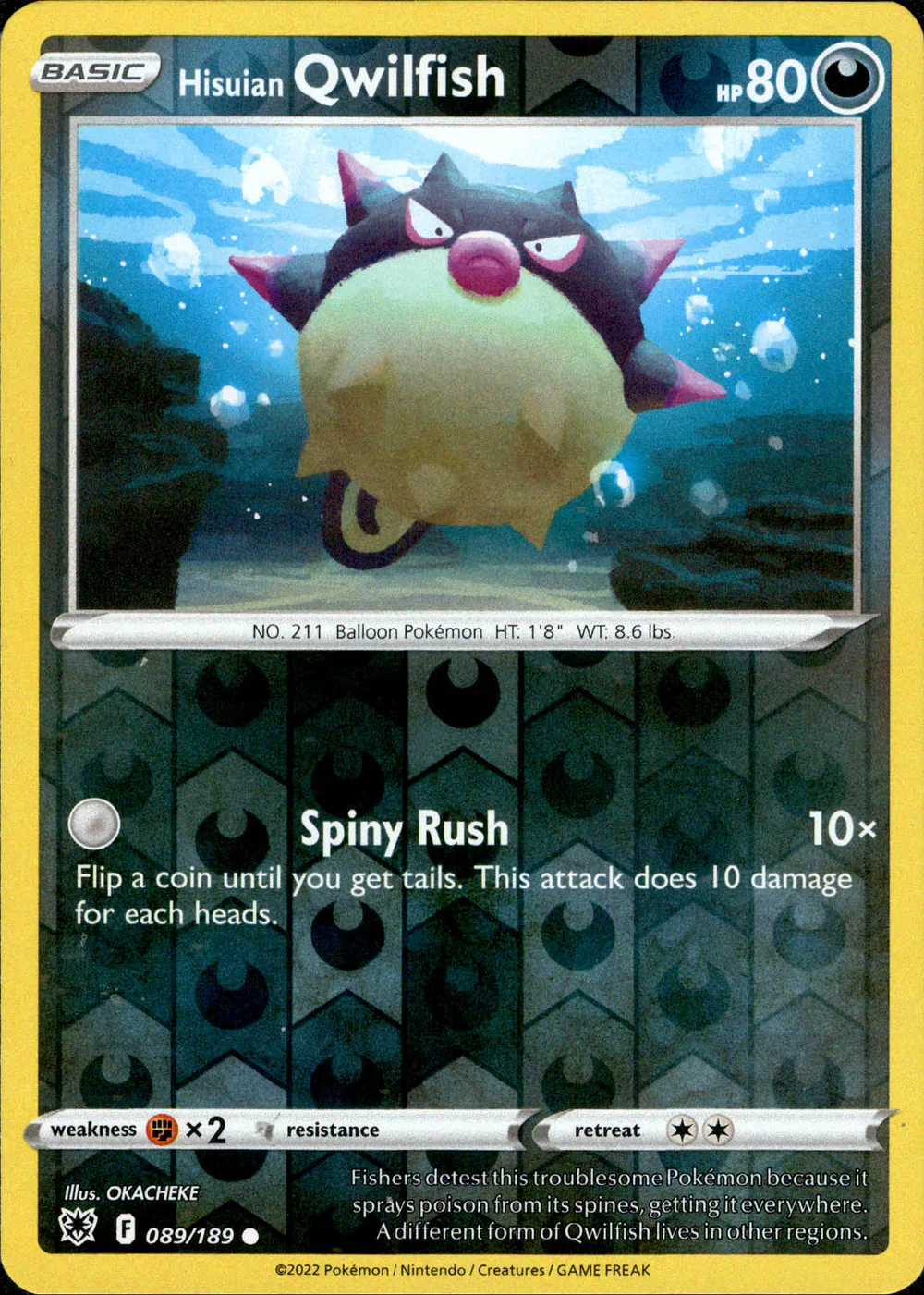 Hisuian Qwilfish 089/189 SWSH Astral Radiance Reverse Holo Common Pokemon Card