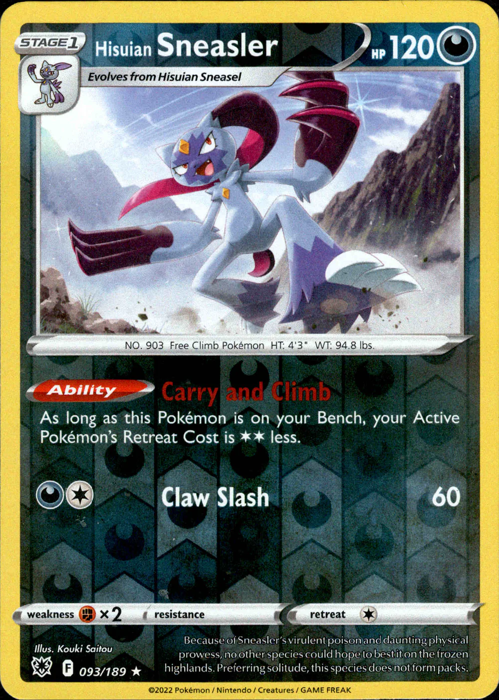 Hisuian Sneasler 093/189 SWSH Astral Radiance Reverse Holo Rare Pokemon Card