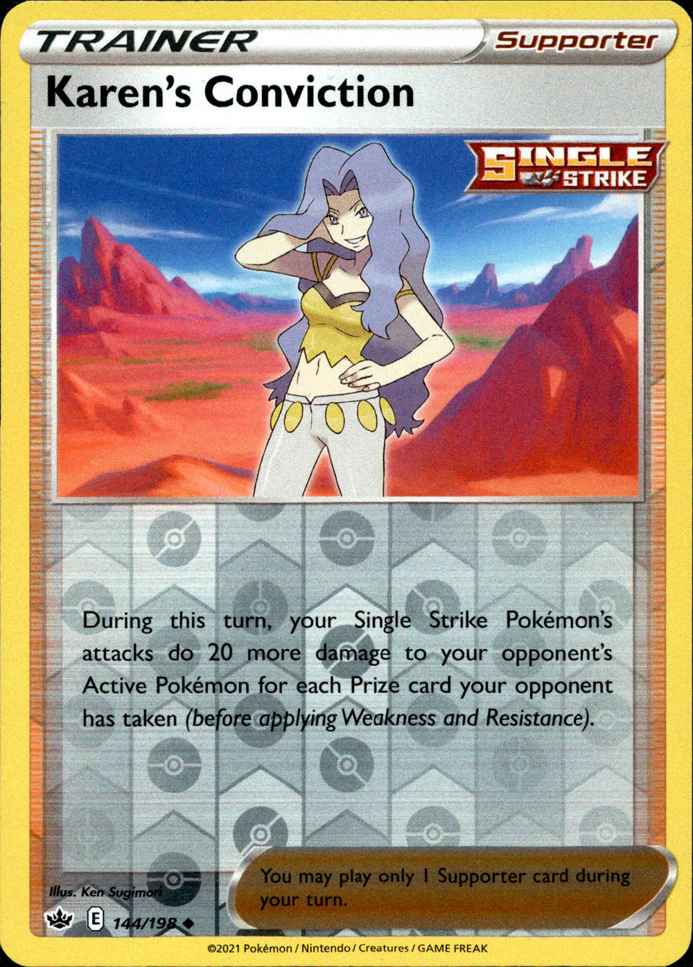 Karen's Conviction 144/198 SWSH Chilling Reign Reverse Holo Uncommon Pokemon Card