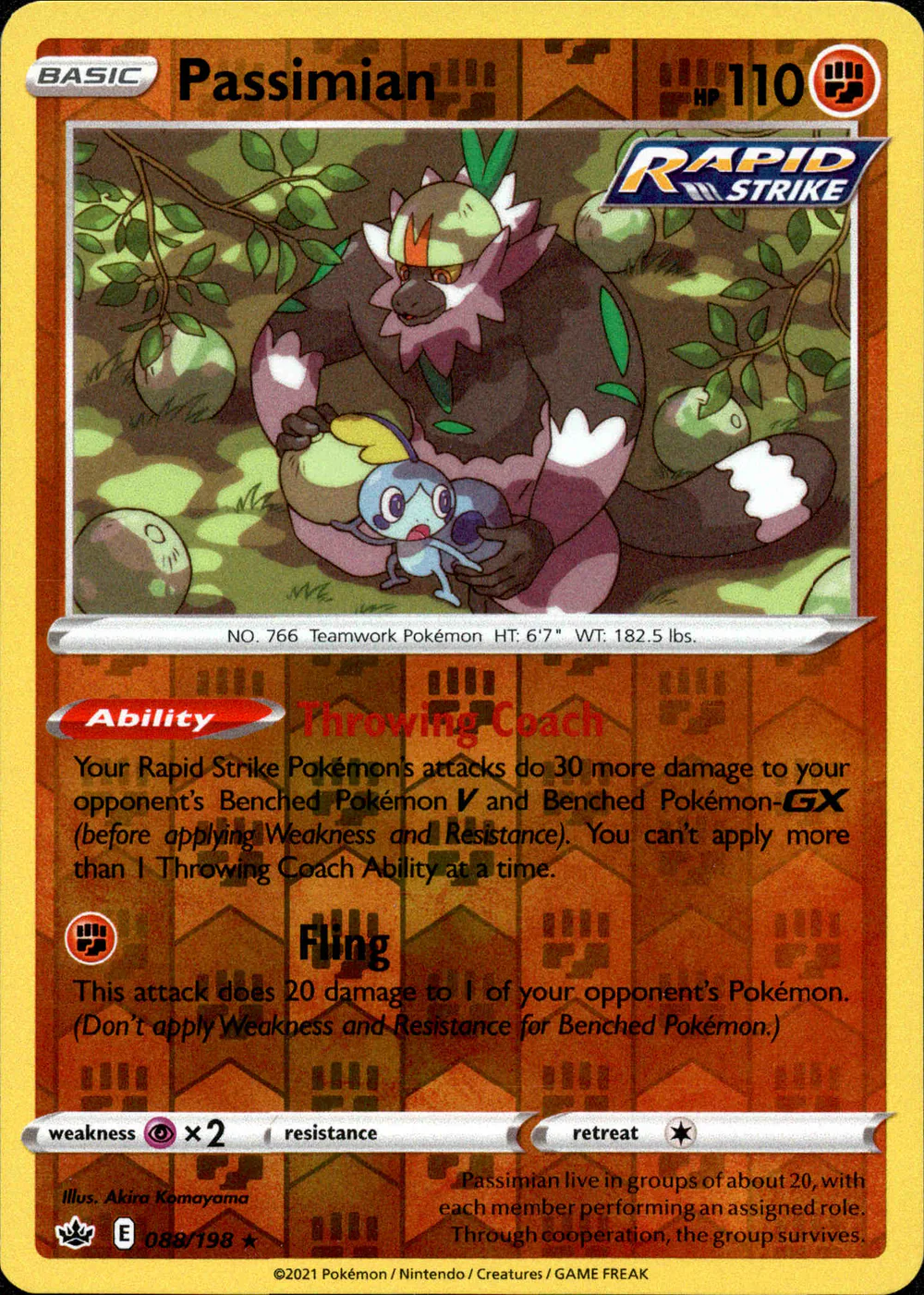 Passimian 088/198 SWSH Chilling Reign Reverse Holo Rare Pokemon Card
