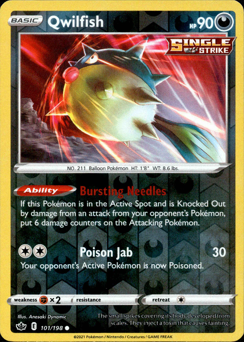 Qwilfish 101/198 SWSH Chilling Reign Reverse Holo Common Pokemon Card